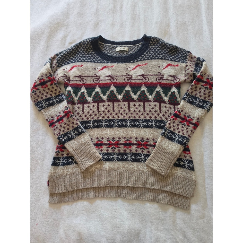 Abercrombie & Fitch Fair Isle Holiday Sweater Polar Bear Wool Blend Large 1R5743